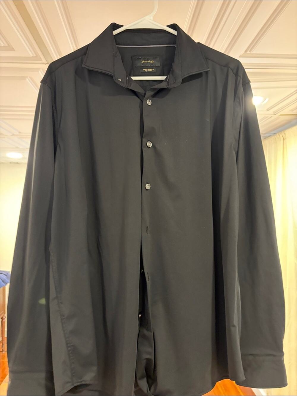 Men's Black Long-Sleeve Dress Shirt with Spread Collar